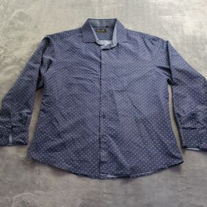 Valiant Paris Mens Button Up Shirt Blue White Dots Sz 3XL XXXL Long‎ Sleeve